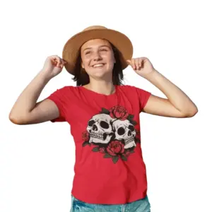 Totenkopf mit Rose Bio Teenager T-Shirt