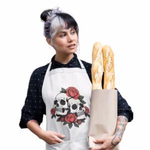 Totenkopf mit Rose Kochschuerze