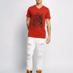 Fashion Online Stores Maenner Premium Bio T-Shirt mit V-Ausschnitt