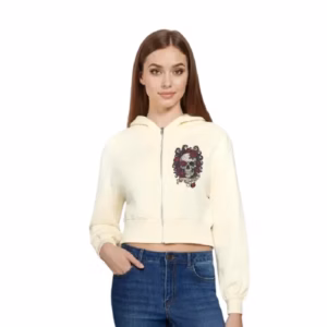 Memento Mori Skull Cropped Kapuzen Jacke